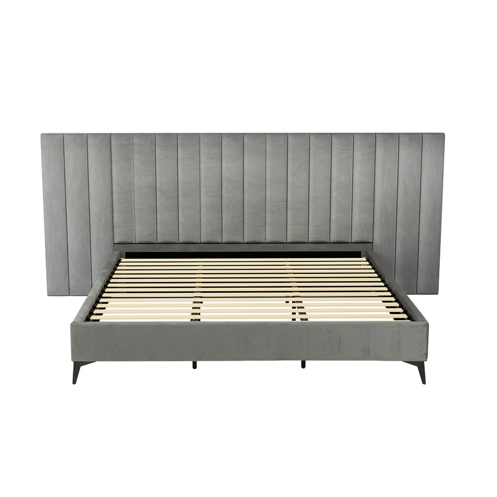 Artiss LOTT Grey King Velvet Bed Frame BFRAME-K-LOTT-K-GY-ABCD