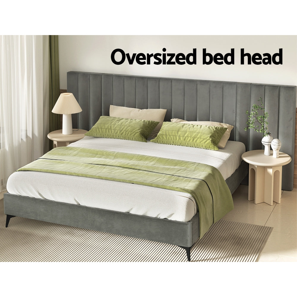 Artiss LOTT Grey King Velvet Bed Frame BFRAME-K-LOTT-K-GY-ABCD