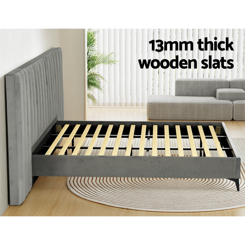Artiss LOTT Grey King Velvet Bed Frame BFRAME-K-LOTT-K-GY-ABCD