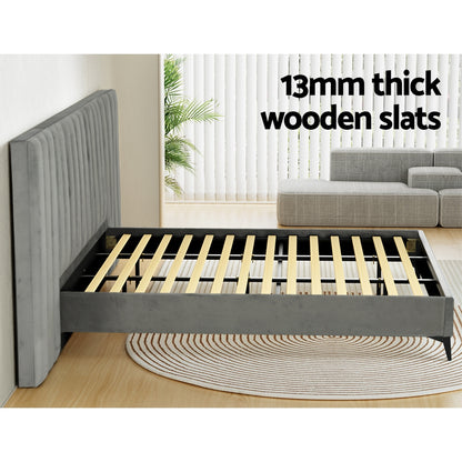 Artiss Bed Frame King Size Velvet Grey LOTT BFRAME-K-LOTT-K-GY-ABCD