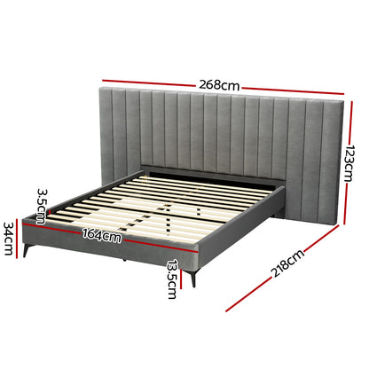 Artiss Bed Frame Queen Size Velvet Grey LOTT BFRAME-K-LOTT-Q-GY-ABCD
