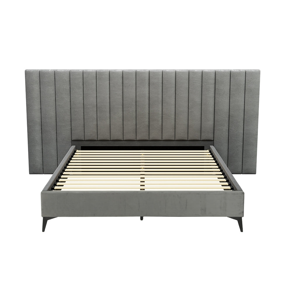 Artiss Bed Frame Queen Size Velvet Grey LOTT BFRAME-K-LOTT-Q-GY-ABCD