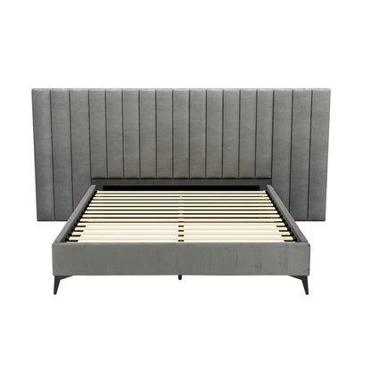 Artiss Bed Frame Queen Size Velvet Grey LOTT BFRAME-K-LOTT-Q-GY-ABCD