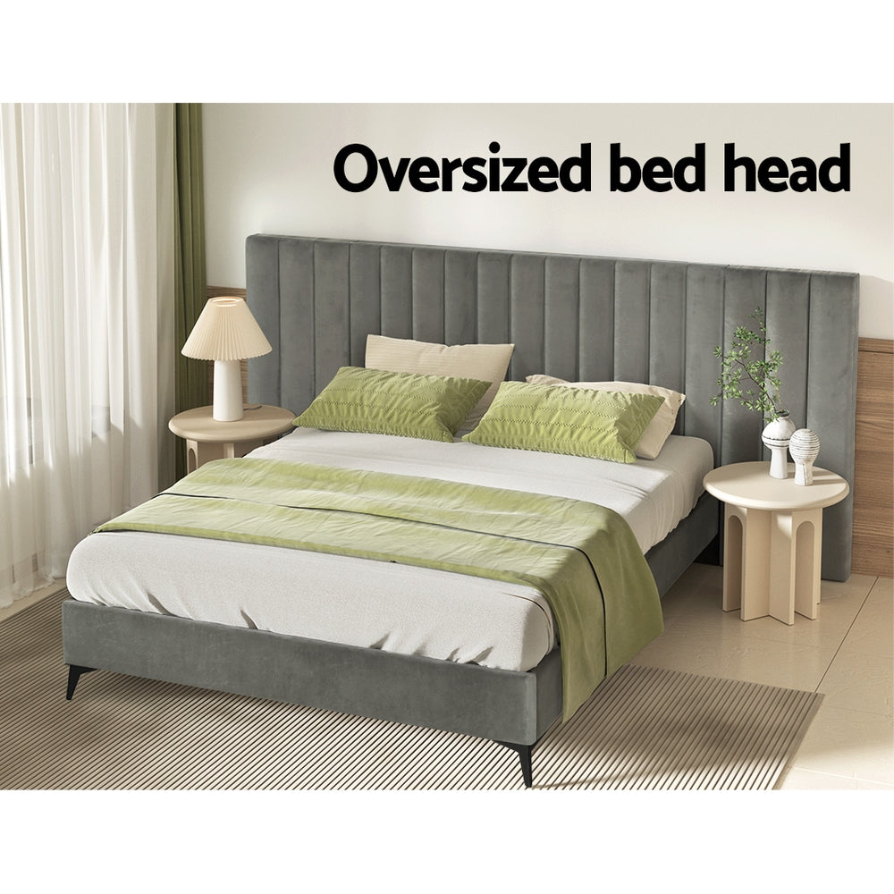 Artiss Bed Frame Queen Size Velvet Grey LOTT BFRAME-K-LOTT-Q-GY-ABCD
