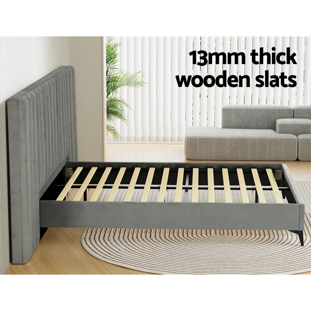 Artiss Bed Frame Queen Size Velvet Grey LOTT BFRAME-K-LOTT-Q-GY-ABCD