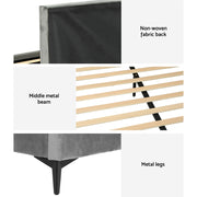 Artiss Bed Frame Queen Size Velvet Grey LOTT BFRAME-K-LOTT-Q-GY-ABCD