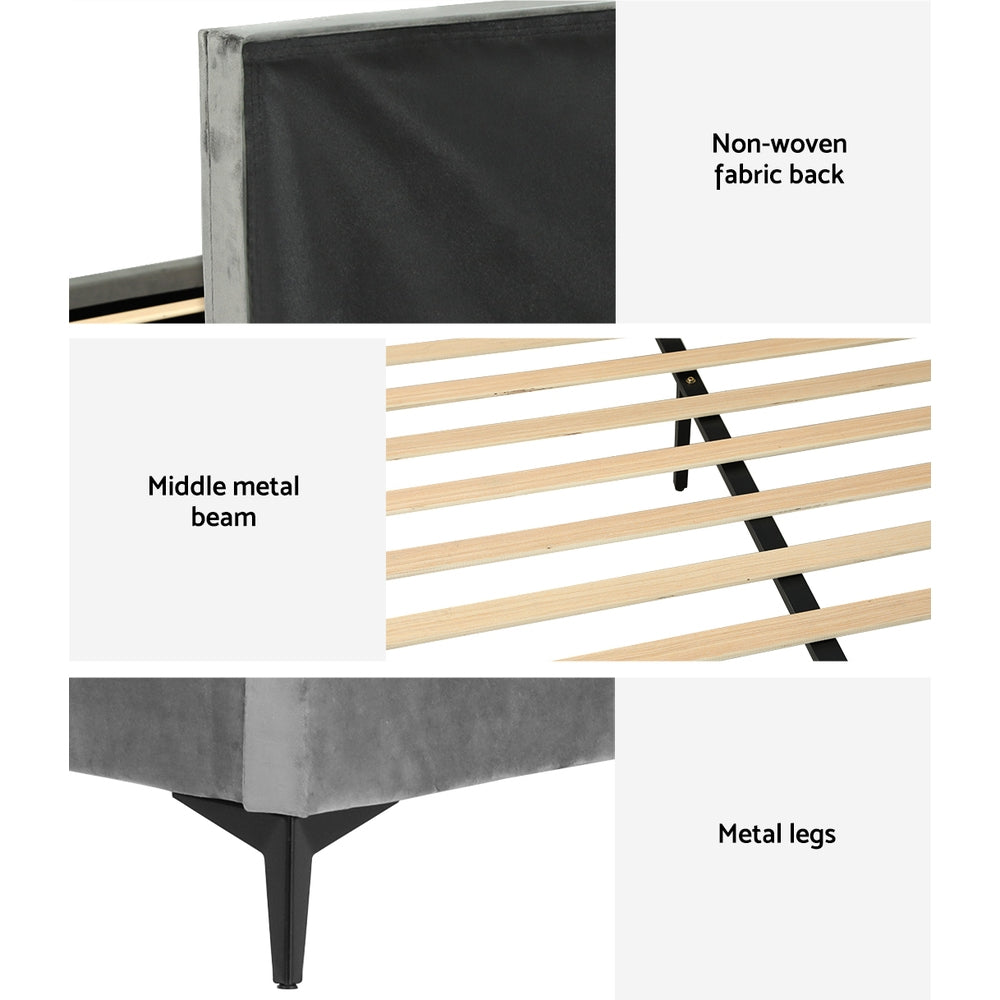 Artiss Bed Frame Queen Size Velvet Grey LOTT BFRAME-K-LOTT-Q-GY-ABCD