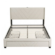 Artiss Double Bed Frame with Charging Station and Storage Drawers Beige 300KG Noise Free