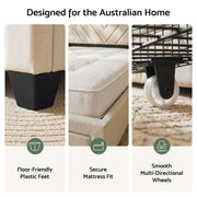Artiss Double Bed Frame with Charging Station and Storage Drawers Beige 300KG Noise Free