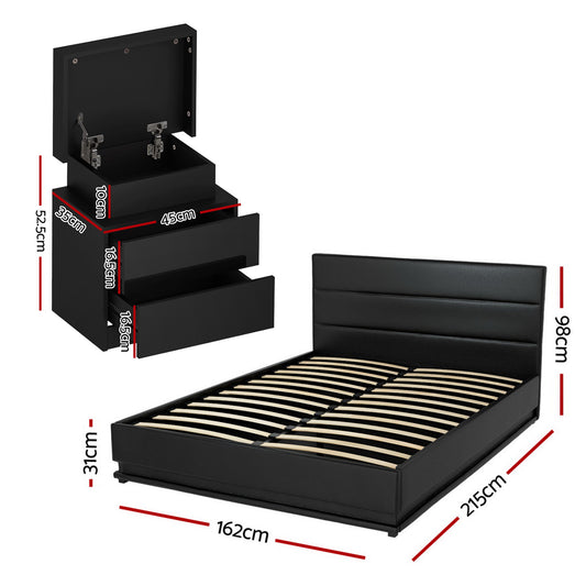 Artiss RGB LED Queen Bed Frame with 2 Beside Tables Set 16 Colour Mood Lighting BFRAME-LUMI-Q-BS-SET