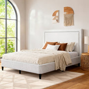 Artiss Queen Bed Frame with Headboard Platform Bed Base Grey Beige Fabric Metal BFRAME-MASON-RIVE-Q-GR