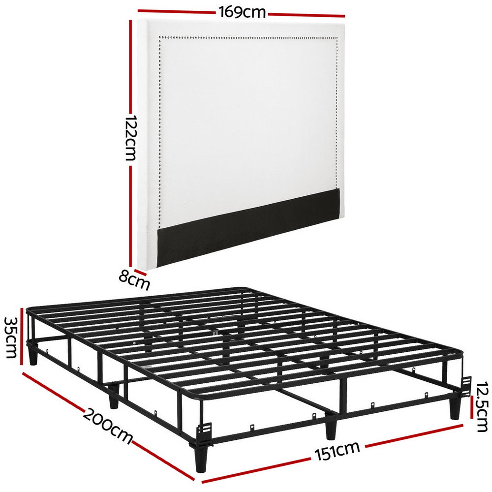 Artiss Queen Bed Frame with Headboard Platform Bed Base Grey Beige Fabric Metal BFRAME-MASON-RIVE-Q-GR