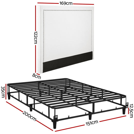 Artiss Queen Bed Frame with Headboard Platform Bed Base Grey Beige Fabric Metal BFRAME-MASON-RIVE-Q-GR