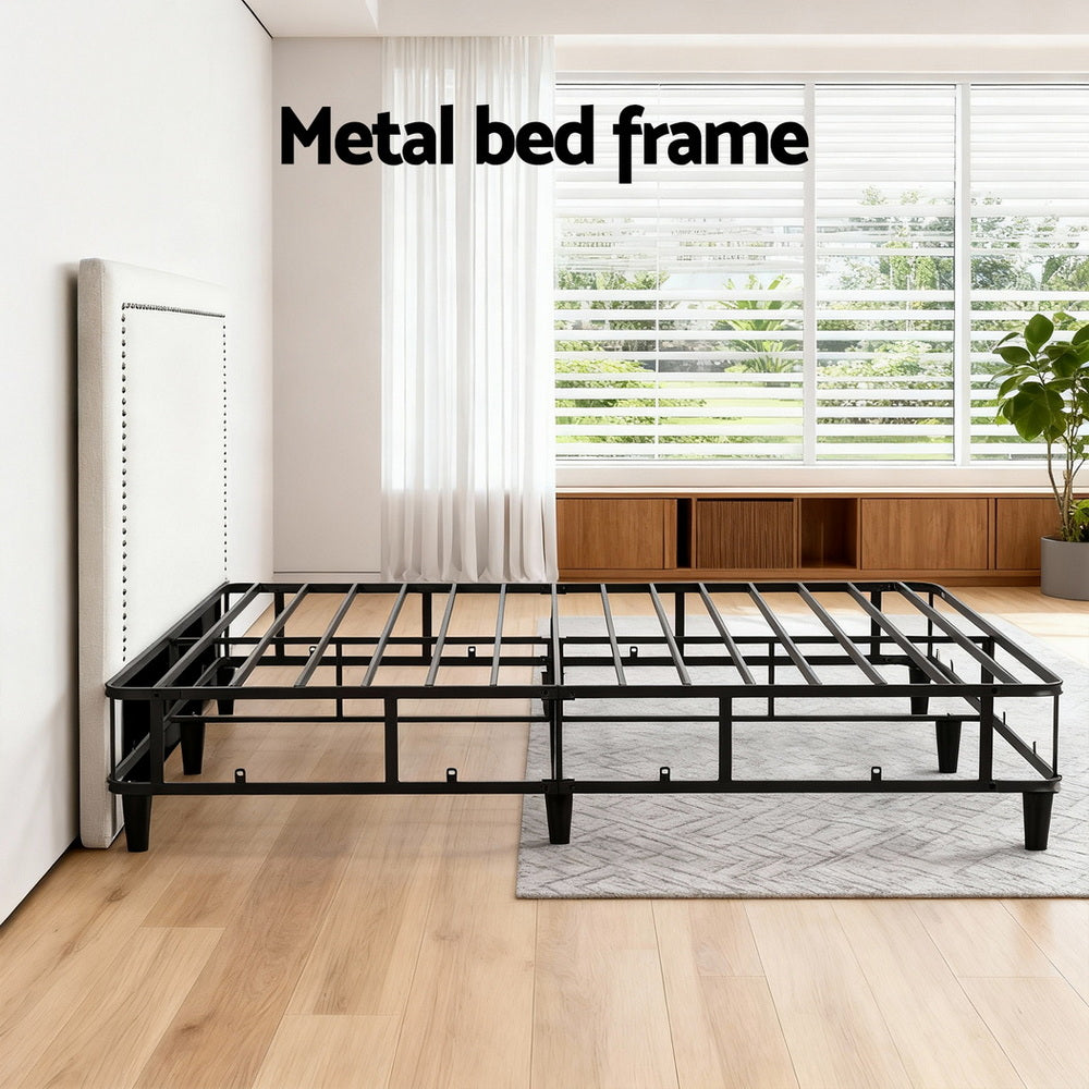 Artiss Queen Bed Frame with Headboard Platform Bed Base Grey Beige Fabric Metal BFRAME-MASON-RIVE-Q-GR