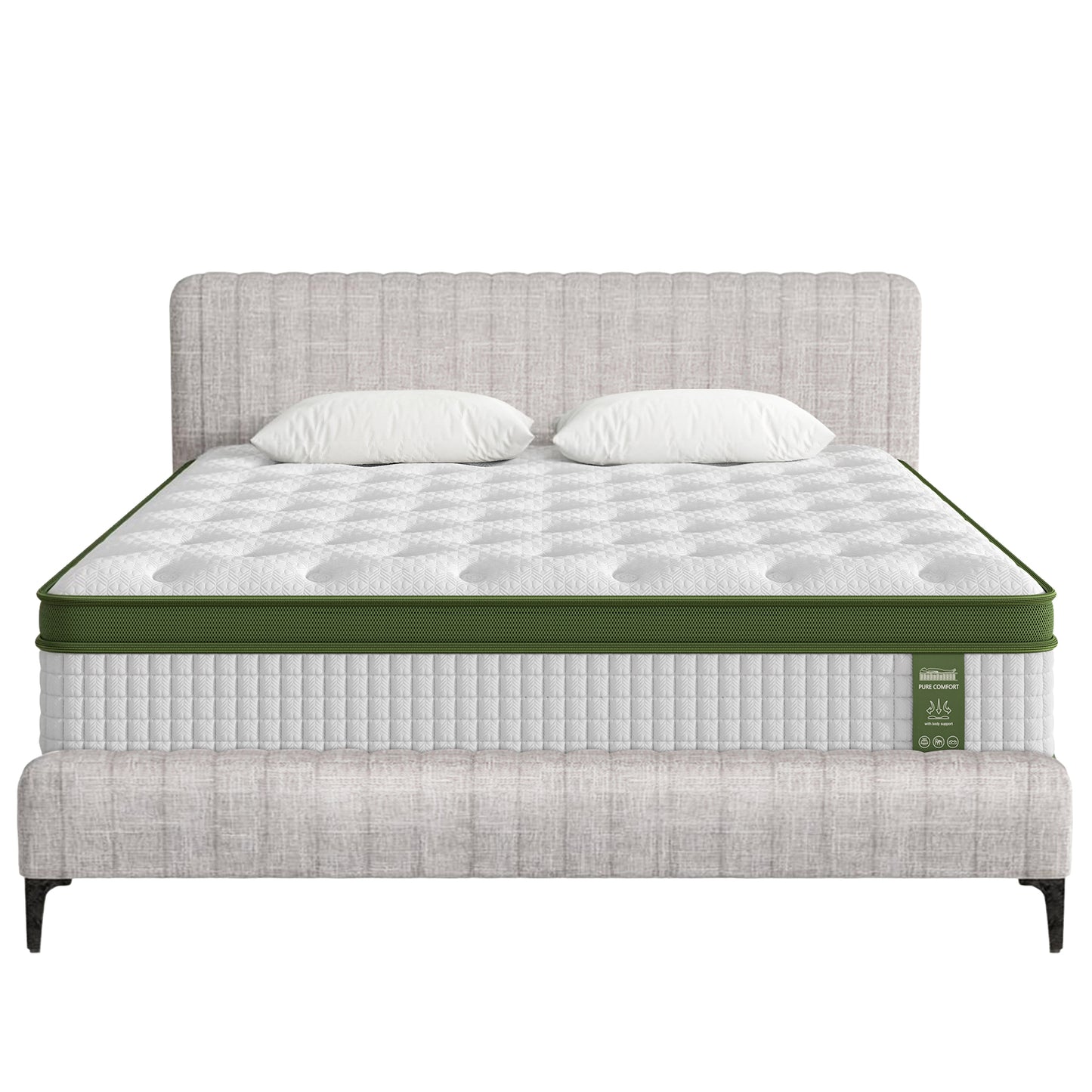 Artiss BedStory King Bed Frame with Mattress Set Platform Base Pocket Coil Linen Upholstered BFRAME-SET-AMMY-XF-34-K