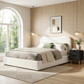 Artiss Double Bed Frame and Bedside Table Set Boucle Beige with Headboard Black Nightstand BFRAME-SET-DARA-SCAN-BS01