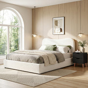 Artiss Double Bed Frame and Bedside Table Set Boucle Beige with Headboard Black Nightstand BFRAME-SET-DARA-SCAN-BS01