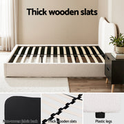 Artiss Double Bed Frame and Bedside Table Set Boucle Beige with Headboard Black Nightstand BFRAME-SET-DARA-SCAN-BS01