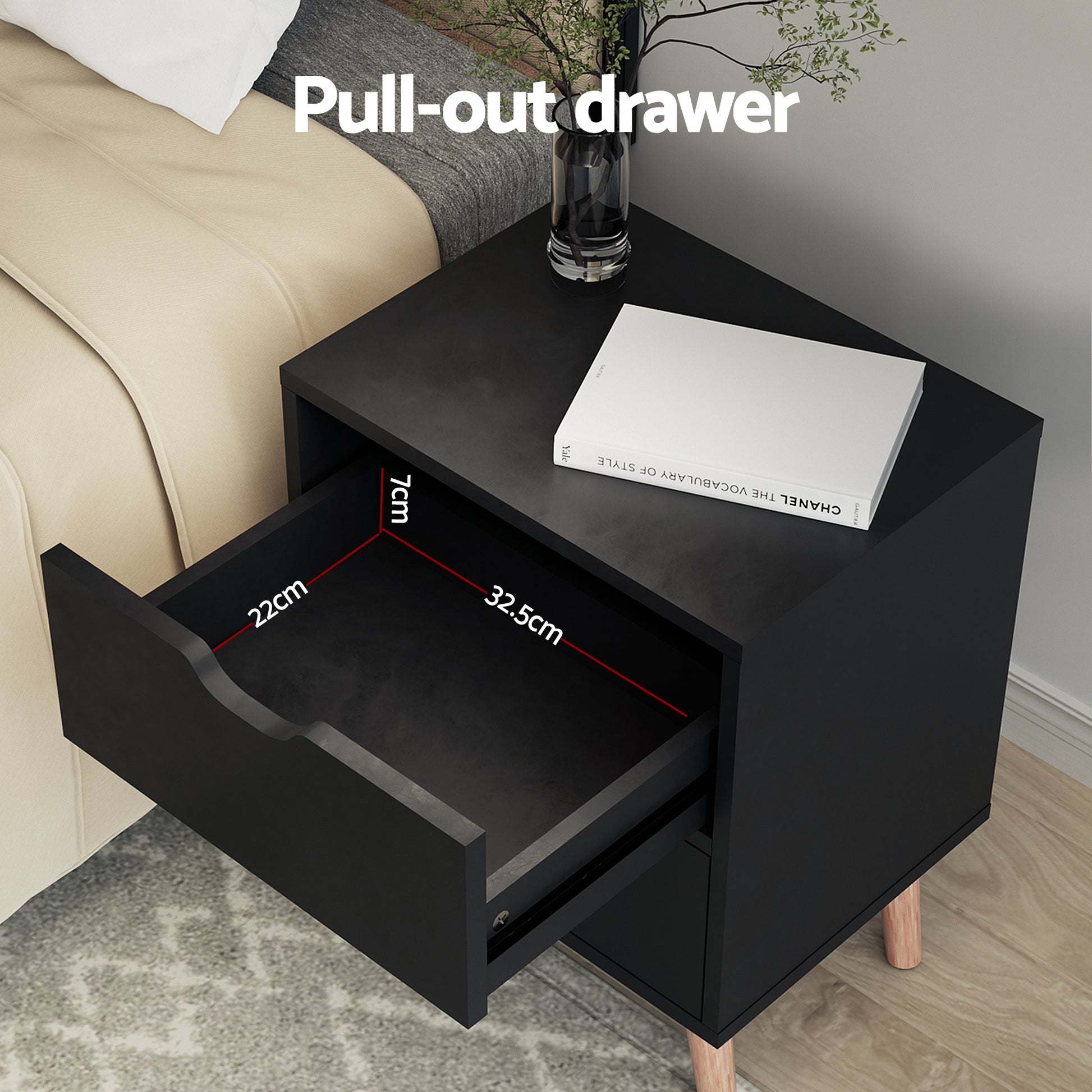 Artiss Double Bed Frame and Bedside Table Set Boucle Beige with Headboard Black Nightstand BFRAME-SET-DARA-SCAN-BS01