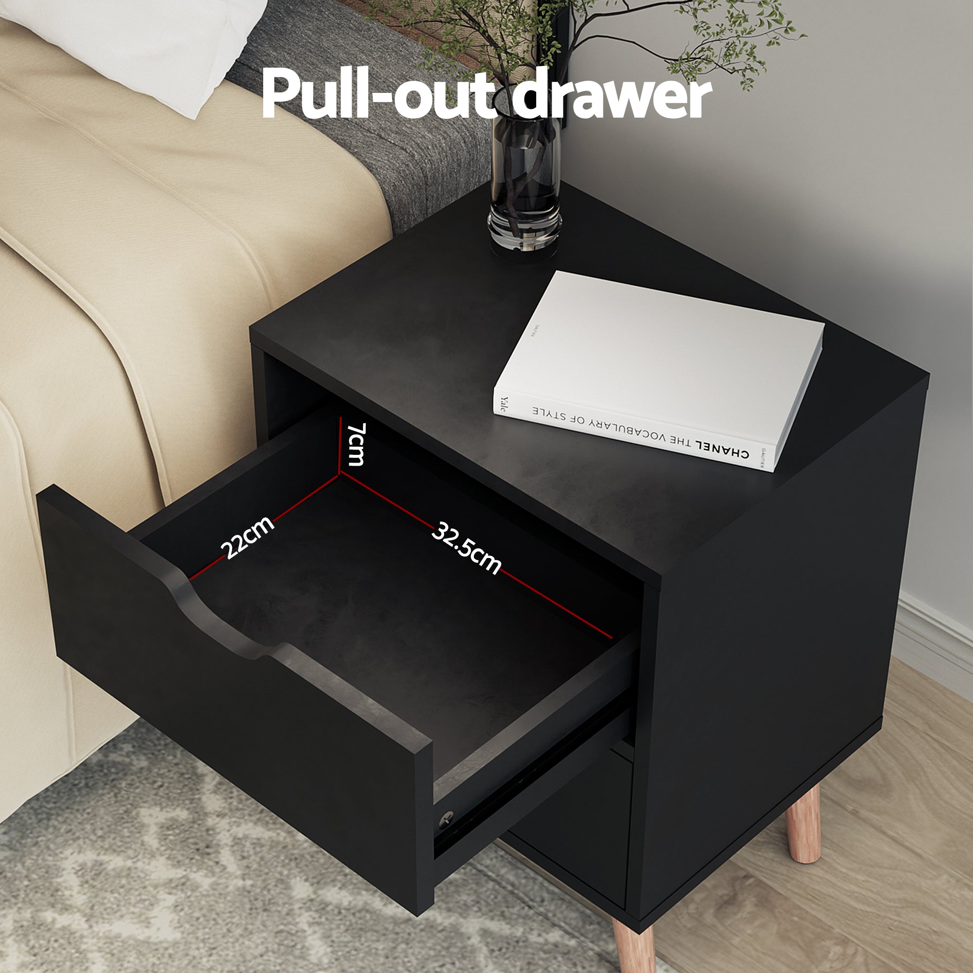 Artiss Double Bed Frame and Bedside Table Set Boucle Beige with Headboard Black Nightstand BFRAME-SET-DARA-SCAN-BS01