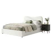 Artiss Double Bed Frame and Bedside Table Set Boucle Beige with Headboard Black Nightstand BFRAME-SET-DARA-SCAN-BS01