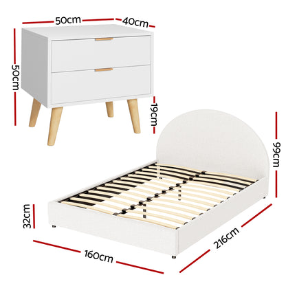 Artiss Queen Bed Frame Bedside Table Set Gas Lift Storage Base with Boucle Fabric Upholstered Headboard 2 BFRAME-SET-ELLA-BS-03