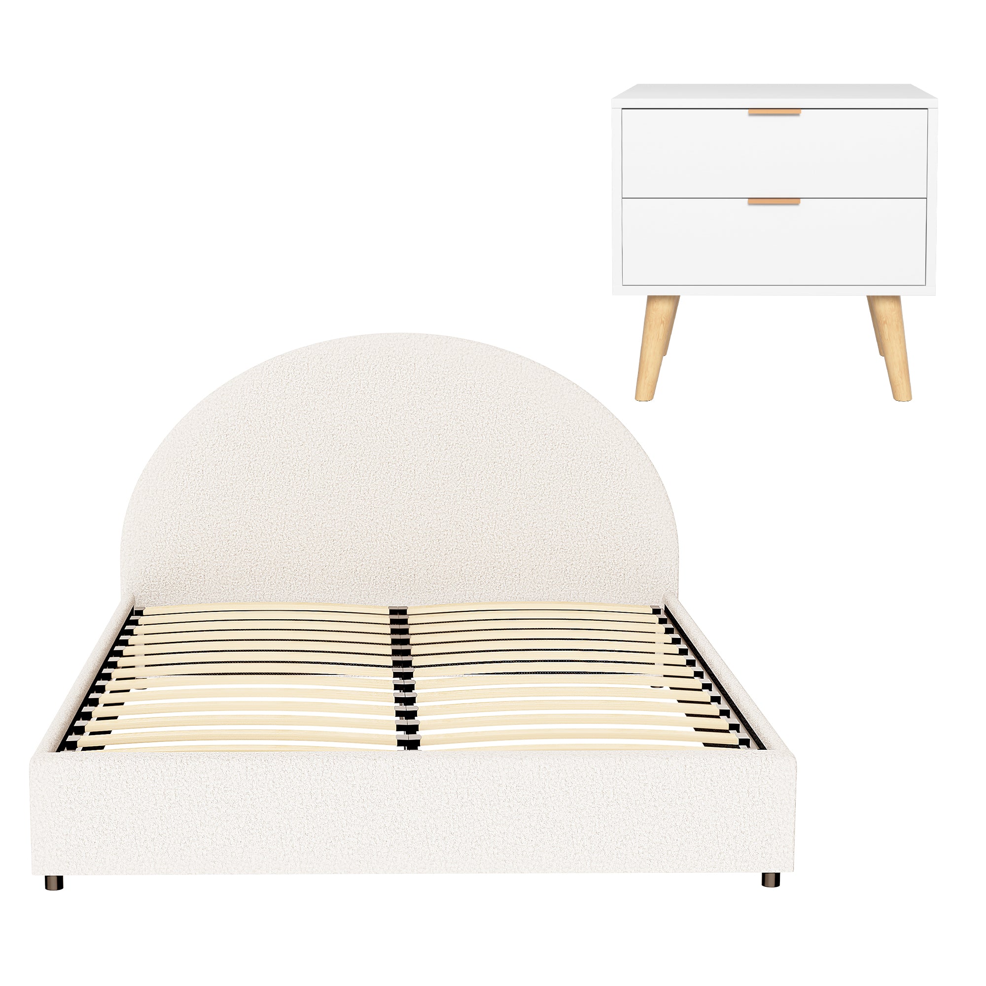 Artiss Queen Bed Frame Bedside Table Set Gas Lift Storage Base with Boucle Fabric Upholstered Headboard 2 BFRAME-SET-ELLA-BS-03