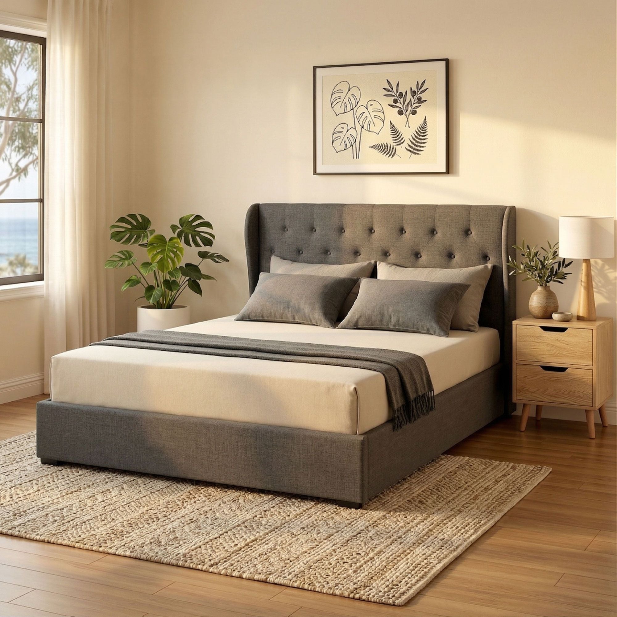 Artiss Gas Lift Queen Bed Frame and Bedside Table Set 2 Drawer Nightstand Bedroom Furniture Bundle BFRAME-SET-ISSA-1D1S-BS01