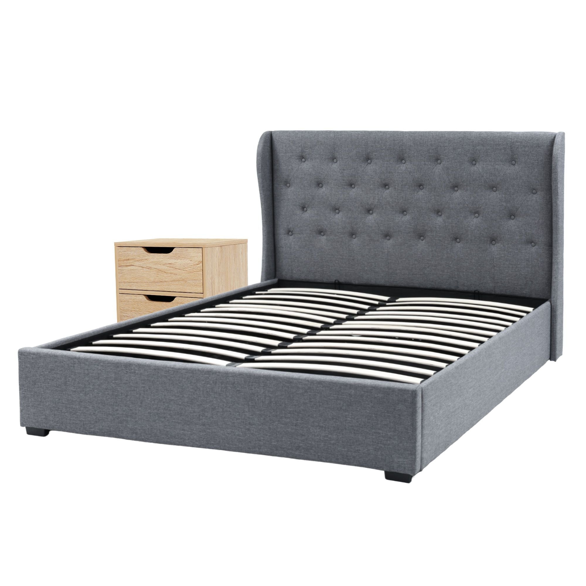 Artiss Gas Lift Queen Bed Frame and Bedside Table Set 2 Drawer Nightstand Bedroom Furniture Bundle BFRAME-SET-ISSA-1D1S-BS01