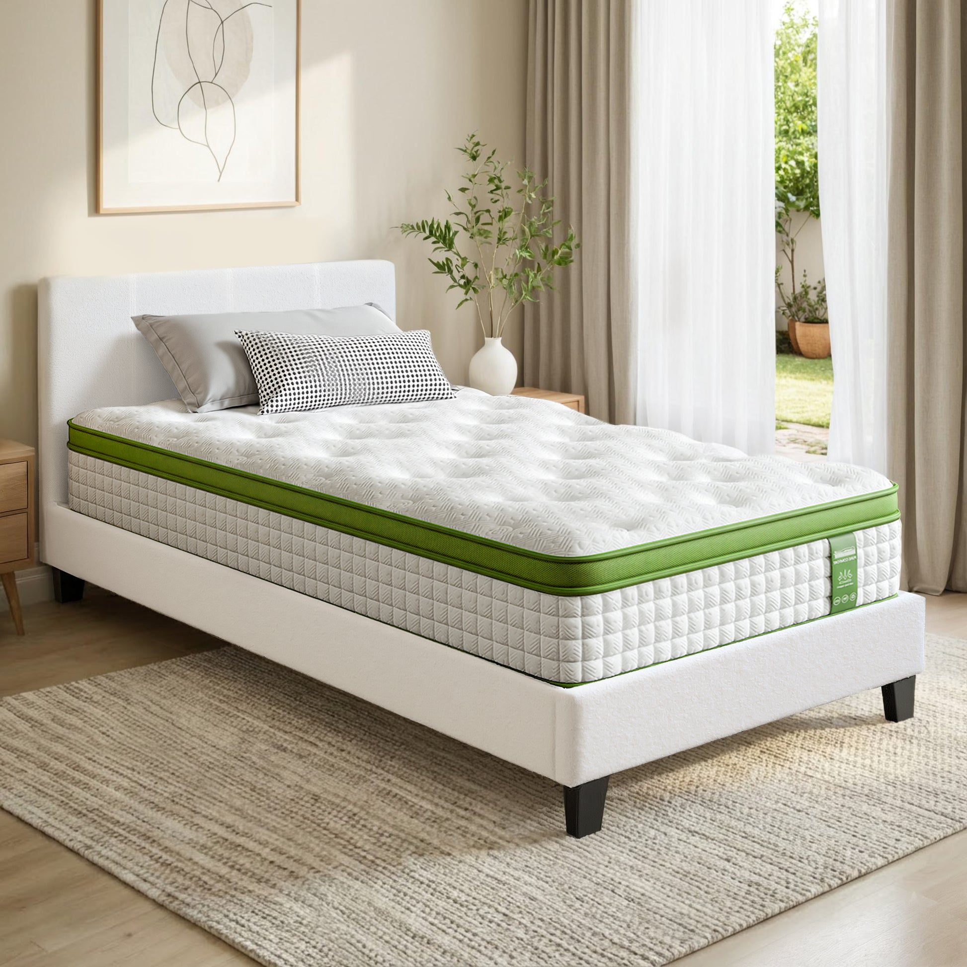 Artiss Single Bed Frame with Hybrid Mattress Set 30cm Medium Firm Platform Headboard Boucle Upholstered BFRAME-SET-NEO-TED-S