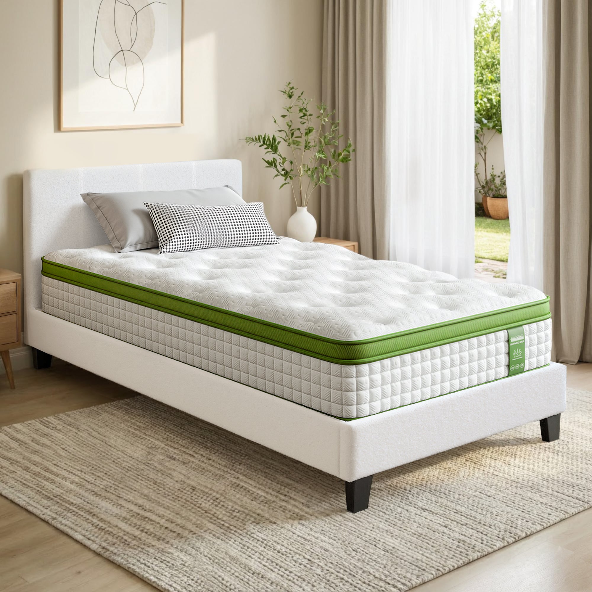 Artiss Single Bed Frame with Hybrid Mattress Set 30cm Medium Firm Platform Headboard Boucle Upholstered BFRAME-SET-NEO-TED-S