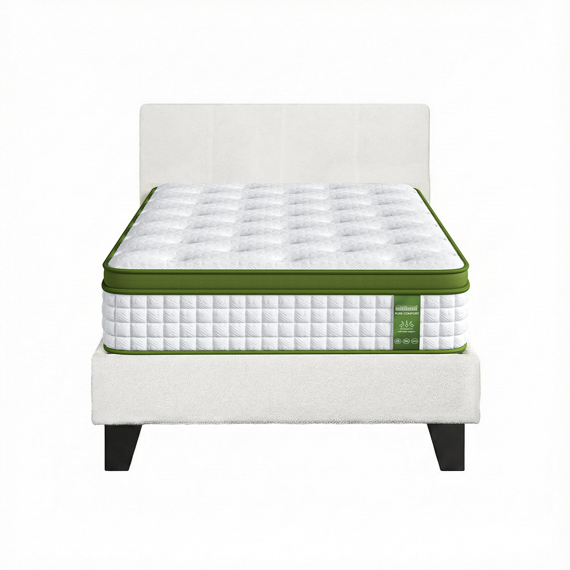 Artiss Single Bed Frame with Hybrid Mattress Set 30cm Medium Firm Platform Headboard Boucle Upholstered BFRAME-SET-NEO-TED-S
