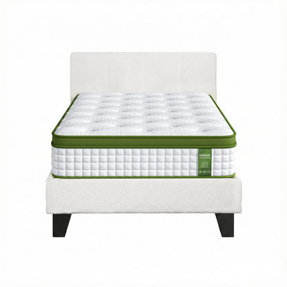 Artiss Single Bed Frame with Hybrid Mattress Set 30cm Medium Firm Platform Headboard Boucle Upholstered BFRAME-SET-NEO-TED-S