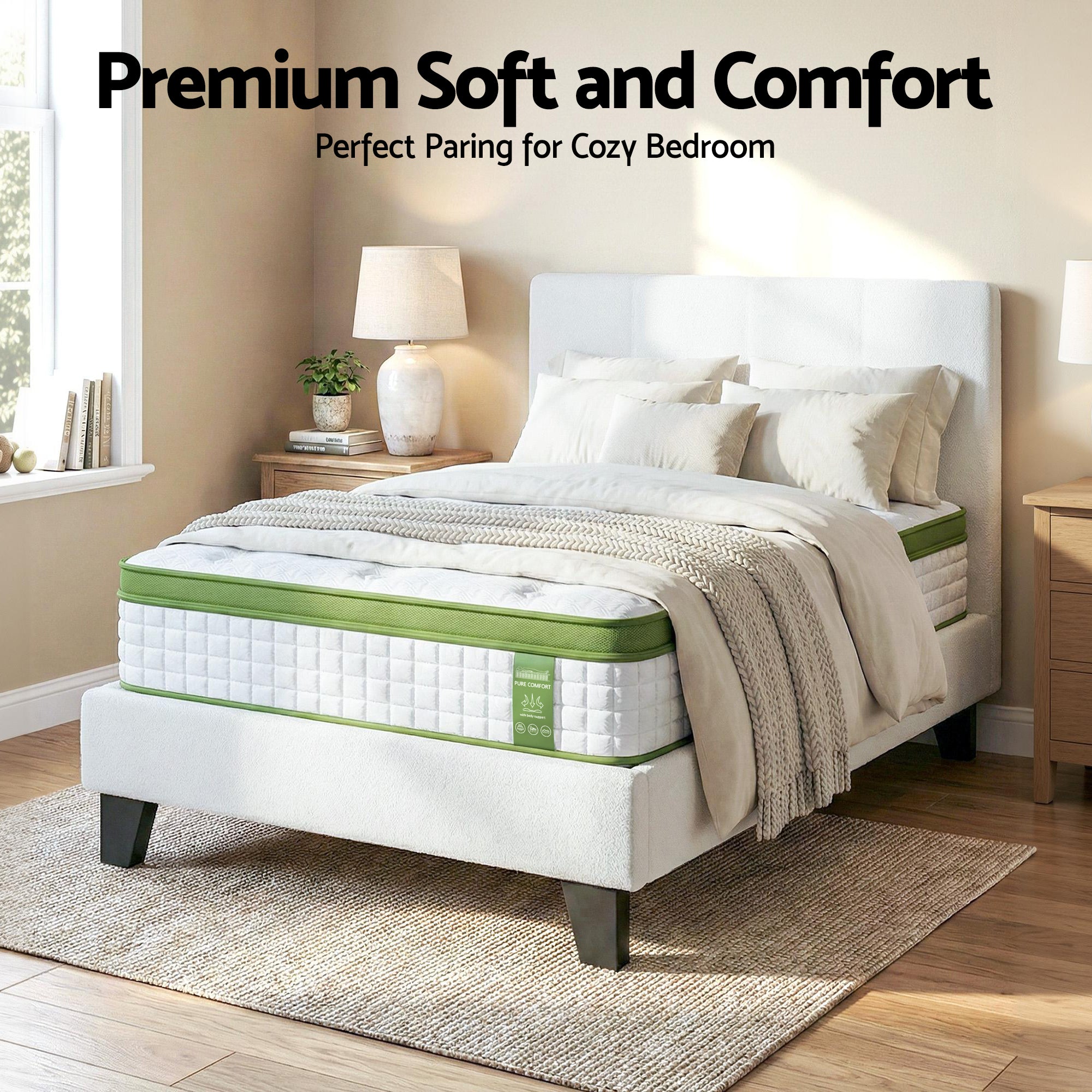 Artiss Single Bed Frame with Hybrid Mattress Set 30cm Medium Firm Platform Headboard Boucle Upholstered BFRAME-SET-NEO-TED-S