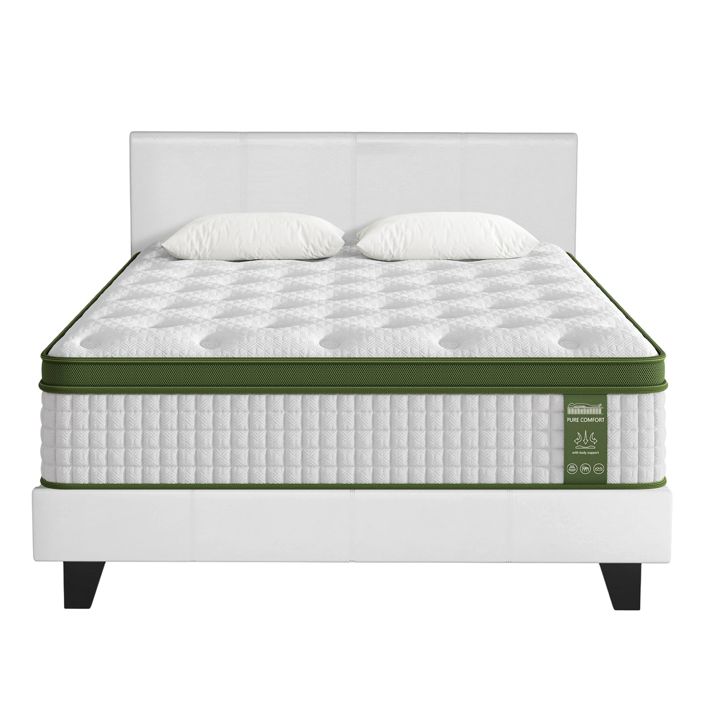 Artiss Double Bed Frame and BedStory Hybrid Mattress Bundle with Headboard White BFRAME-SET-NEO-XF-34-D