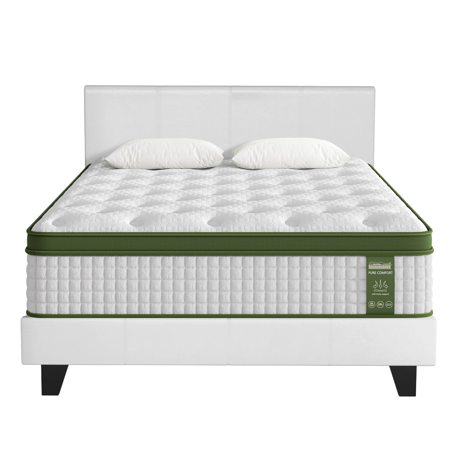 Artiss Double Bed Frame and BedStory Hybrid Mattress Bundle with Headboard White BFRAME-SET-NEO-XF-34-D