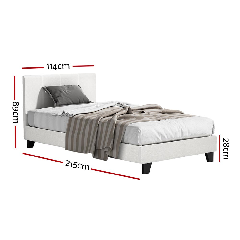 Artiss King Single Bed Set with BedStory Hybrid Mattress Upholstered Platform White Boucle Fabric BFRAME-SET-NEO-XF-34-KS