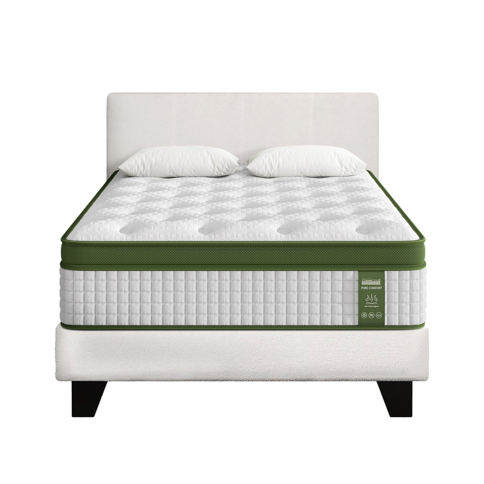 Artiss King Single Bed Set with BedStory Hybrid Mattress Upholstered Platform White Boucle Fabric BFRAME-SET-NEO-XF-34-KS