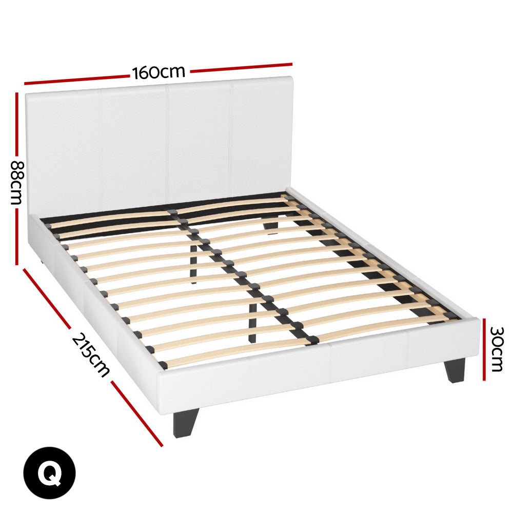 Artiss BedStory Queen Bed Frame Set with Hybrid Mattress and Leather Frame Medium White BFRAME-SET-NEO-XF-34-Q