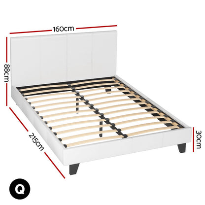 Artiss BedStory Queen Bed Frame Set with Hybrid Mattress and Leather Frame Medium White BFRAME-SET-NEO-XF-34-Q