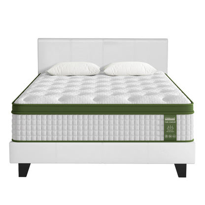 Artiss BedStory Queen Bed Frame Set with Hybrid Mattress and Leather Frame Medium White BFRAME-SET-NEO-XF-34-Q