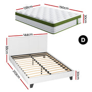 Artiss Double Bed Frame Platform White PVC Leather Hybrid Mattress Modern BFRAME-SET-NEO-XFMA-D