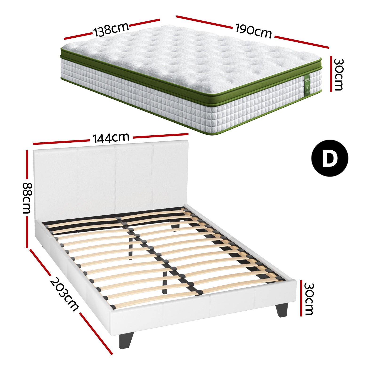 Artiss Double Bed Frame Platform White PVC Leather Hybrid Mattress Modern BFRAME-SET-NEO-XFMA-D