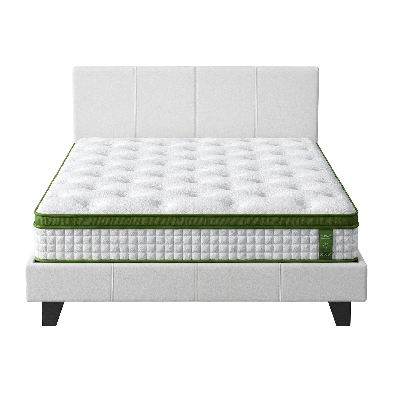 Artiss Double Bed Frame Platform White PVC Leather Hybrid Mattress Modern BFRAME-SET-NEO-XFMA-D