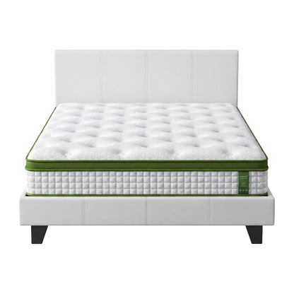 Artiss Double Bed Frame Platform White PVC Leather Hybrid Mattress Modern BFRAME-SET-NEO-XFMA-D