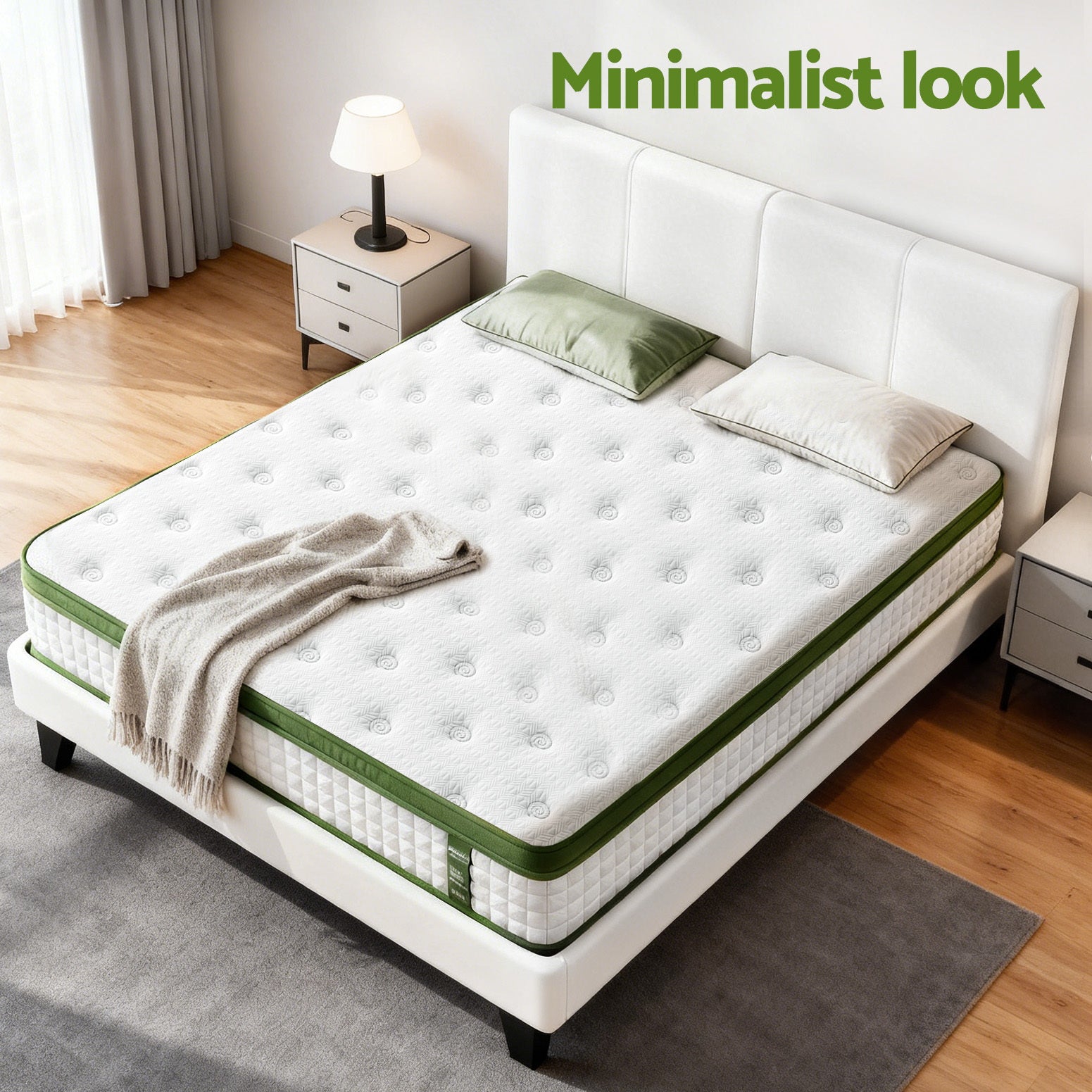 Artiss Double Bed Frame Platform White PVC Leather Hybrid Mattress Modern BFRAME-SET-NEO-XFMA-D