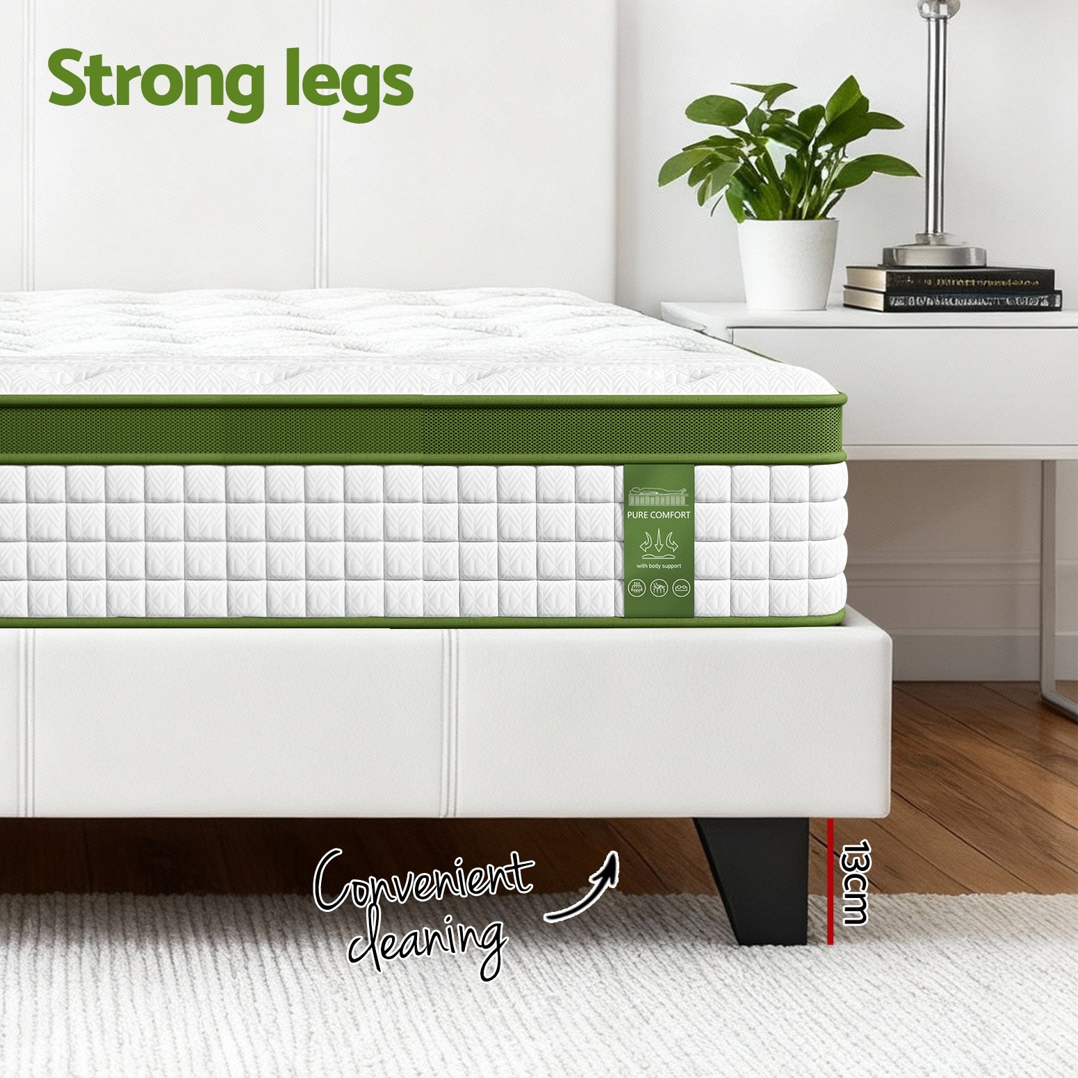Artiss Double Bed Frame Platform White PVC Leather Hybrid Mattress Modern BFRAME-SET-NEO-XFMA-D