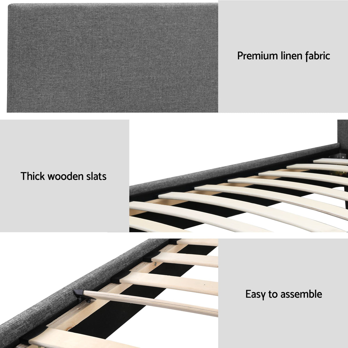 Artiss BedStory Single Bed Frame and Mattress Set, 30cm Hybrid Cooling Gel Mattress with Grey Upholstered Wooden Platform Base, Modern Bedroom Furniture Bundle