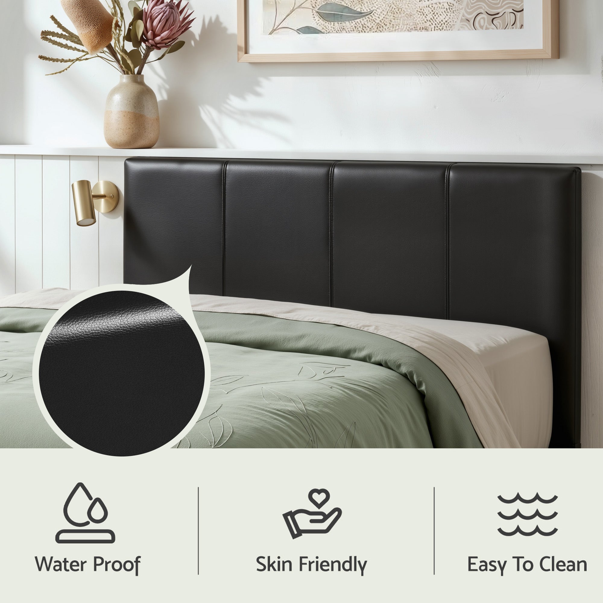 Artiss Gas Lift Queen Bed Frame and Bedside Table Set Leather Black BFRAME-SET-NINO-BSIDE-BK