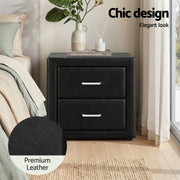 Artiss Gas Lift Queen Bed Frame and Bedside Table Set Leather Black BFRAME-SET-NINO-BSIDE-BK